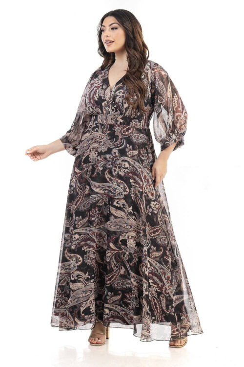 Μάξι φόρεμα μουσελίνα με λάστιχο στη μέση και κρουαζέ μπούστο