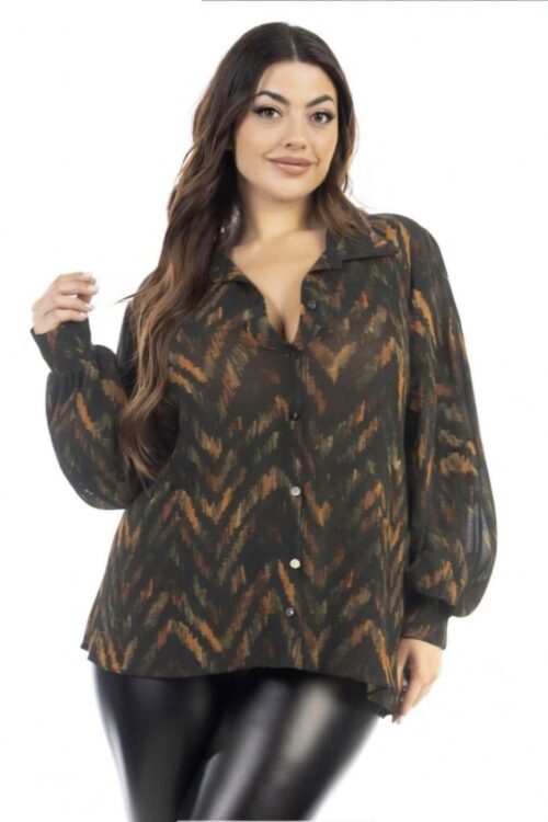 Μπλούζα εμπριμέ με γιακά σε πολύ άνετη γραμμή