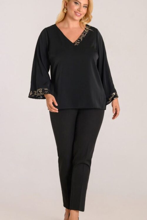 Μπλούζα σατέν με χρυσές λεπτομέρειες στα μανίκια και στη λαιμόκοψη