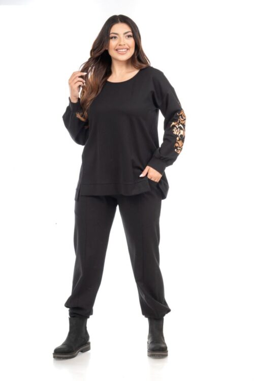 Μπλούζα φούτερ με μπρονζέ στάμπα στο μανίκι και ανοίγματα στο πλάϊ