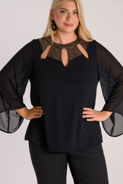 Μπλούζα μουσελίνα με χρυσή λεπτομέρεια στο ντεκολτέ