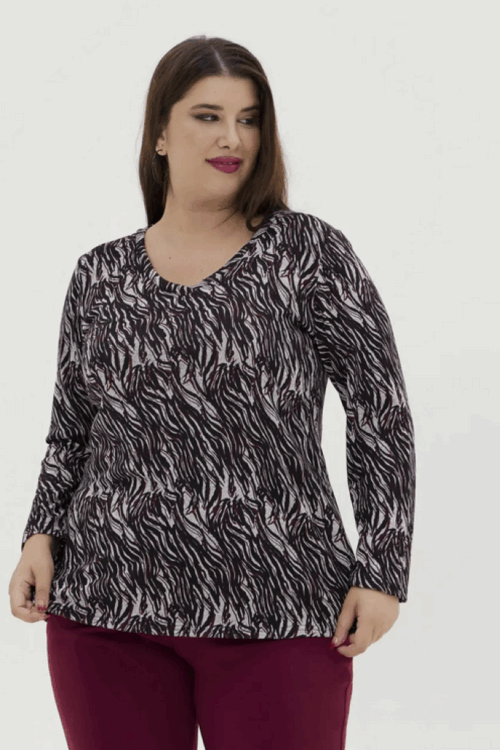 Μπλούζα πλεκτή άνιμαλ πριντ σε άλφα γραμμή