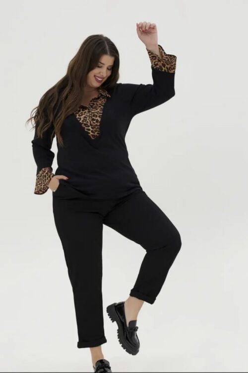 Μπλούζα πλεκτή με λεπτομέρεια άνιμαλ πριντ