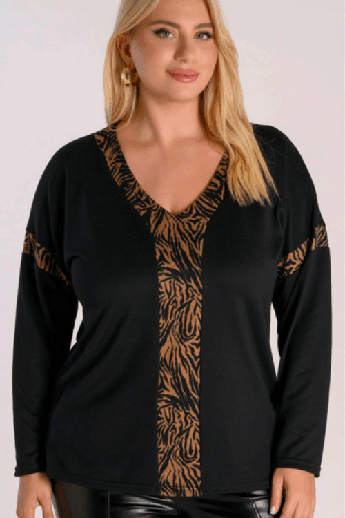 Μπλούζα πλεκτή με λεπτομέρεια άνιμαλ πρίντ