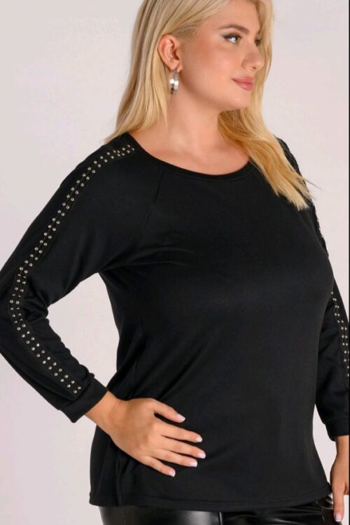 Μπλούζα πλεκτή με λεπτομέρεια τρέσα τρουξ στο μανίκι και λάστιχο στο τελείωμα