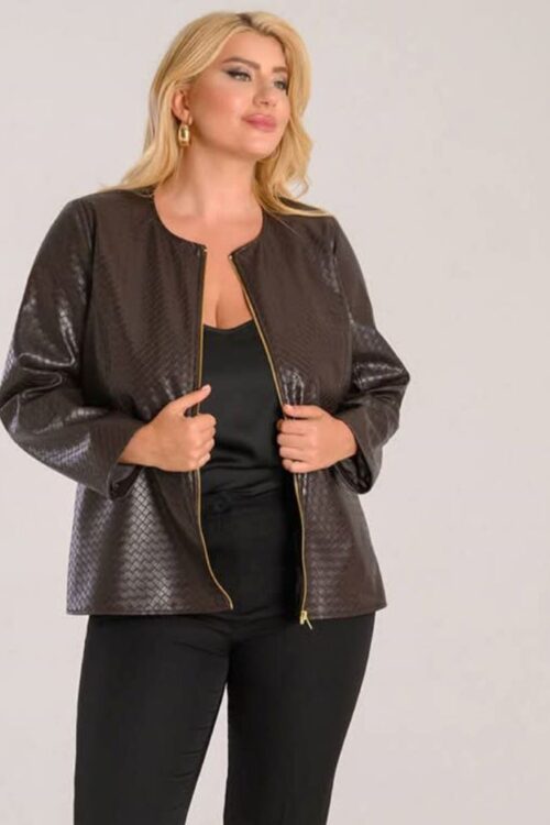 Μπουφάν δερματίνη με φερμουάρ σε άνετη γραμμή