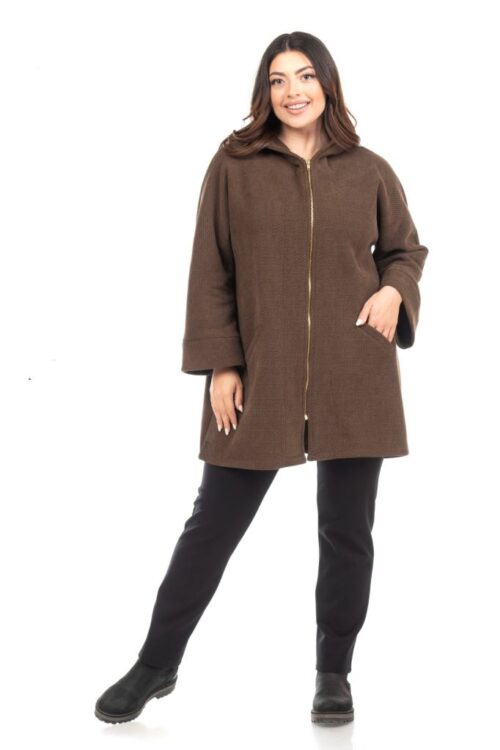 Παλτοζακέτα με κουκούλα φρεμουάρ και τσέπες