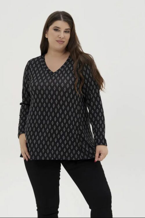 Πλεκτή μπλούζα με σχέδιο ρόμβους σε άλφα γραμμή