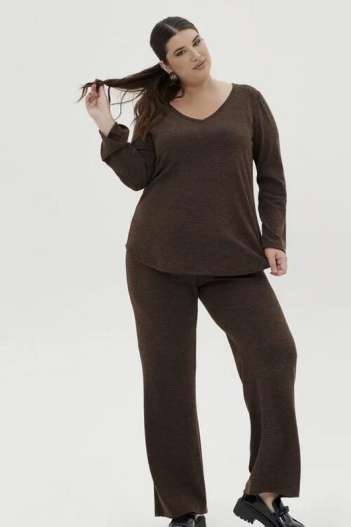 Σετ πλεκτό μπλούζα σε άλφα γραμμή και παντελόνι με ελαστική μέση