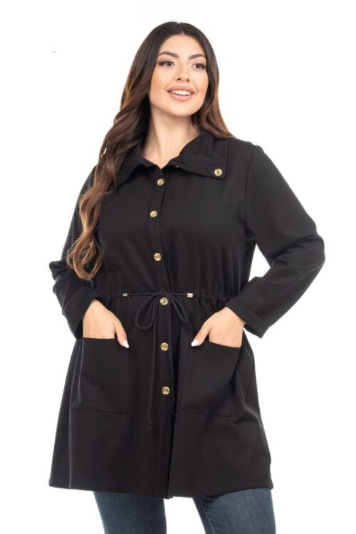 Ζακέτα με ενσωματώμένη ζώνη τσέπες και χρυσά κουμπιά