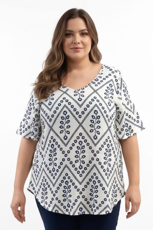 Μπλούζα με γεωμετρικό φλοράλ print